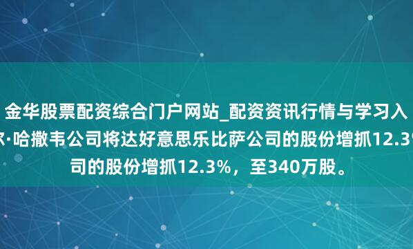 金华股票配资综合门户网站_配资资讯行情与学习入口汇总 伯克希尔·哈撒韦公司将达好意思乐比萨公司的股份增抓12.3%，至340万股。