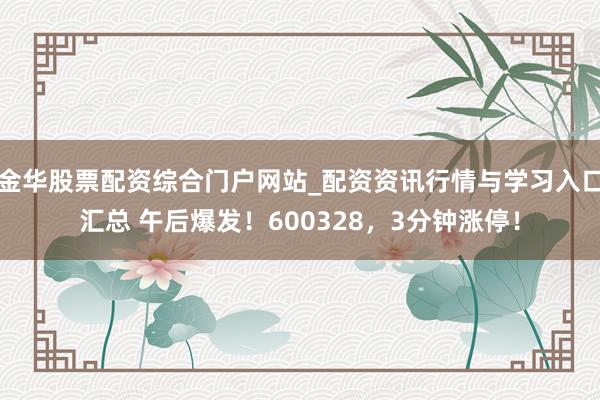 金华股票配资综合门户网站_配资资讯行情与学习入口汇总 午后爆发！600328，3分钟涨停！